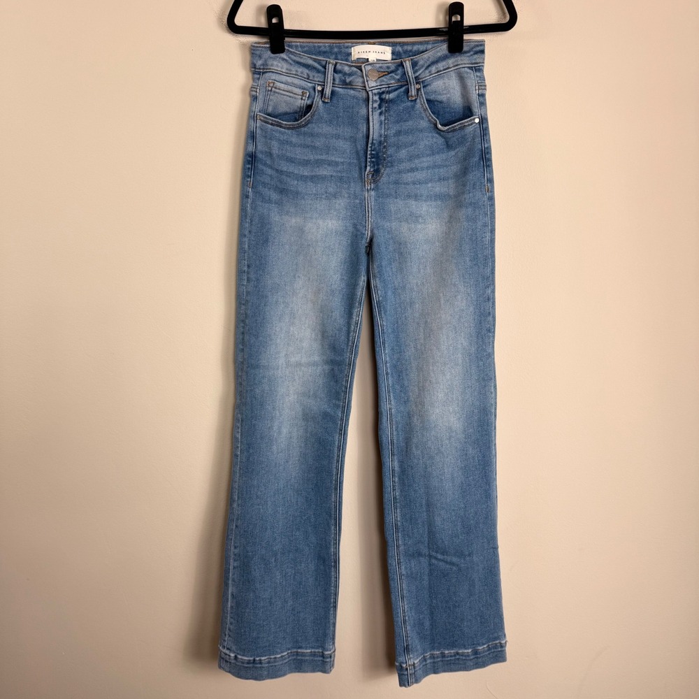 Risen Jeans Womens High Rise Straight Leg Light Wash Blue Denim Size 7/28